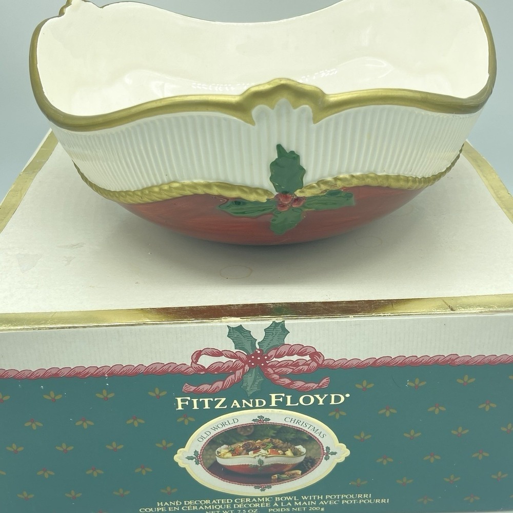 1993 Fitz And Floyd Ceramic 9" Potpourri Bowl Old World‎ Christmas With Box
